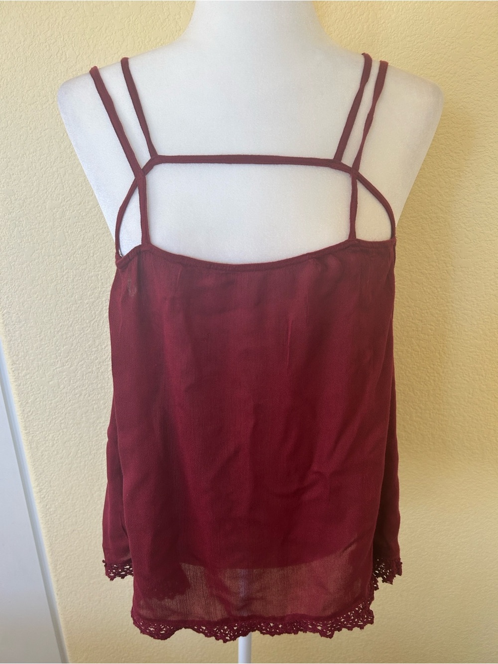 Free People Burgundy Double-Strap Crochet-Hem Camisole